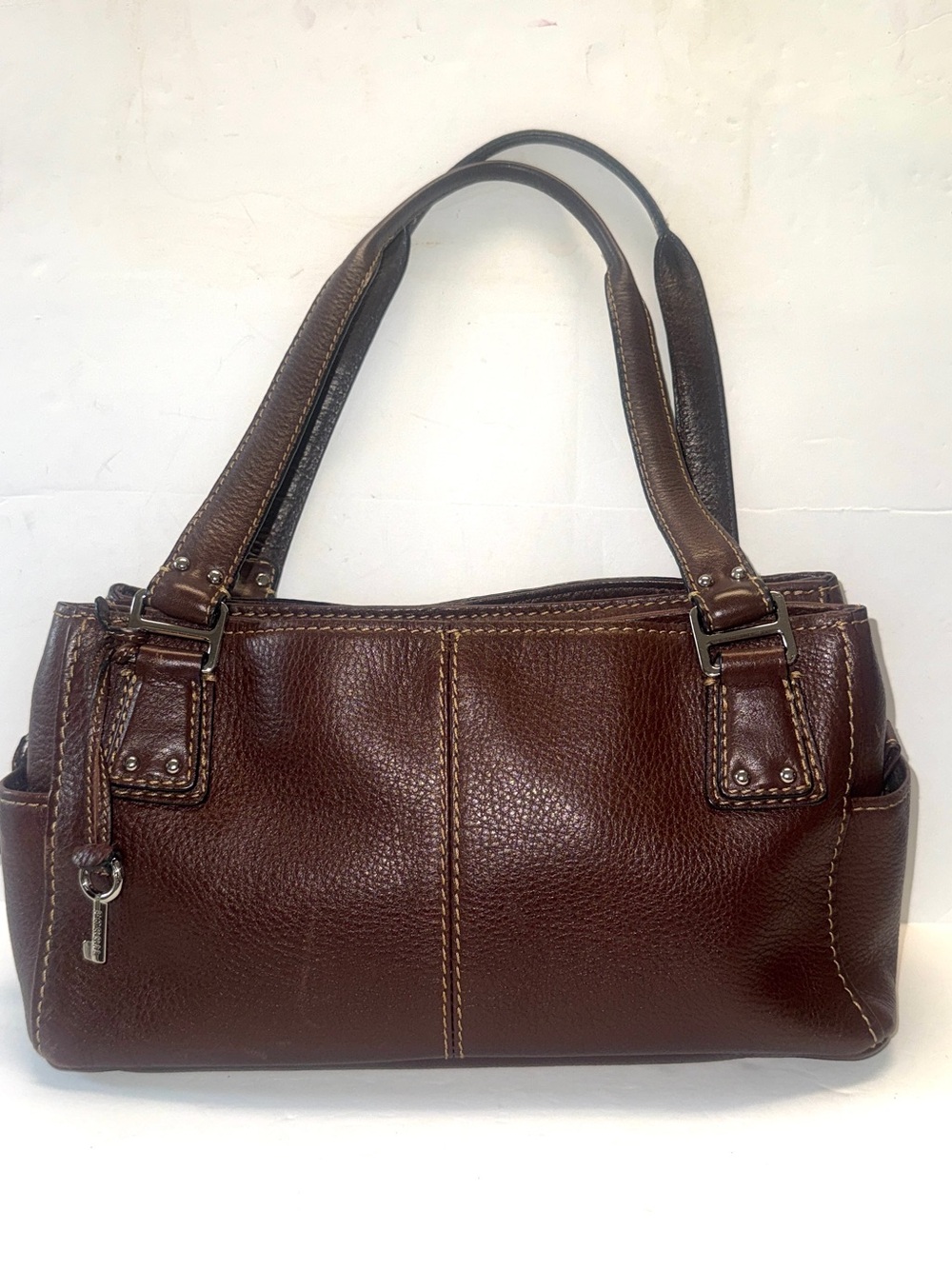Fossil True Vintage Leather Weekender Purse Satchel Handbag Pebble Brown 75082